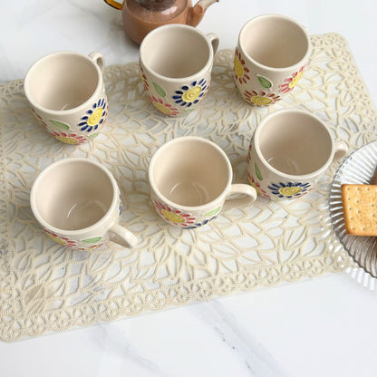 Floral World Cone Handmade Ceramic Tea Cups Set of 6