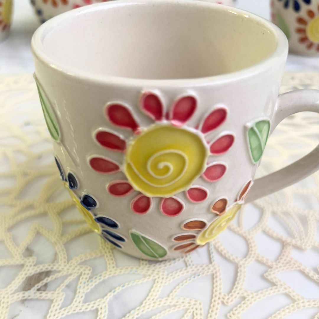 Floral World Cone Handmade Ceramic Tea Cups Set of 6
