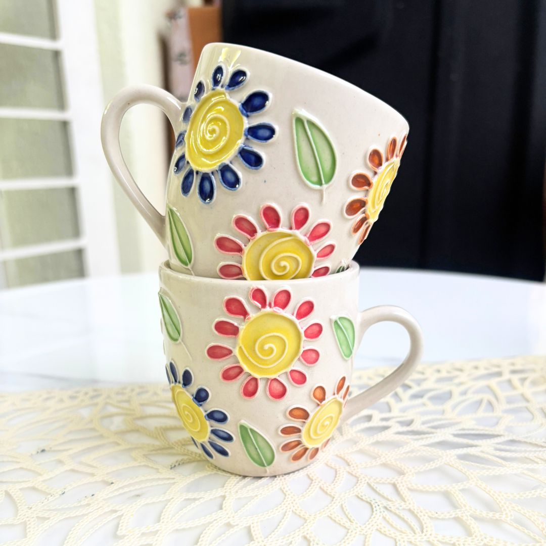 Floral World Cone Handmade Ceramic Tea Cups Set of 6