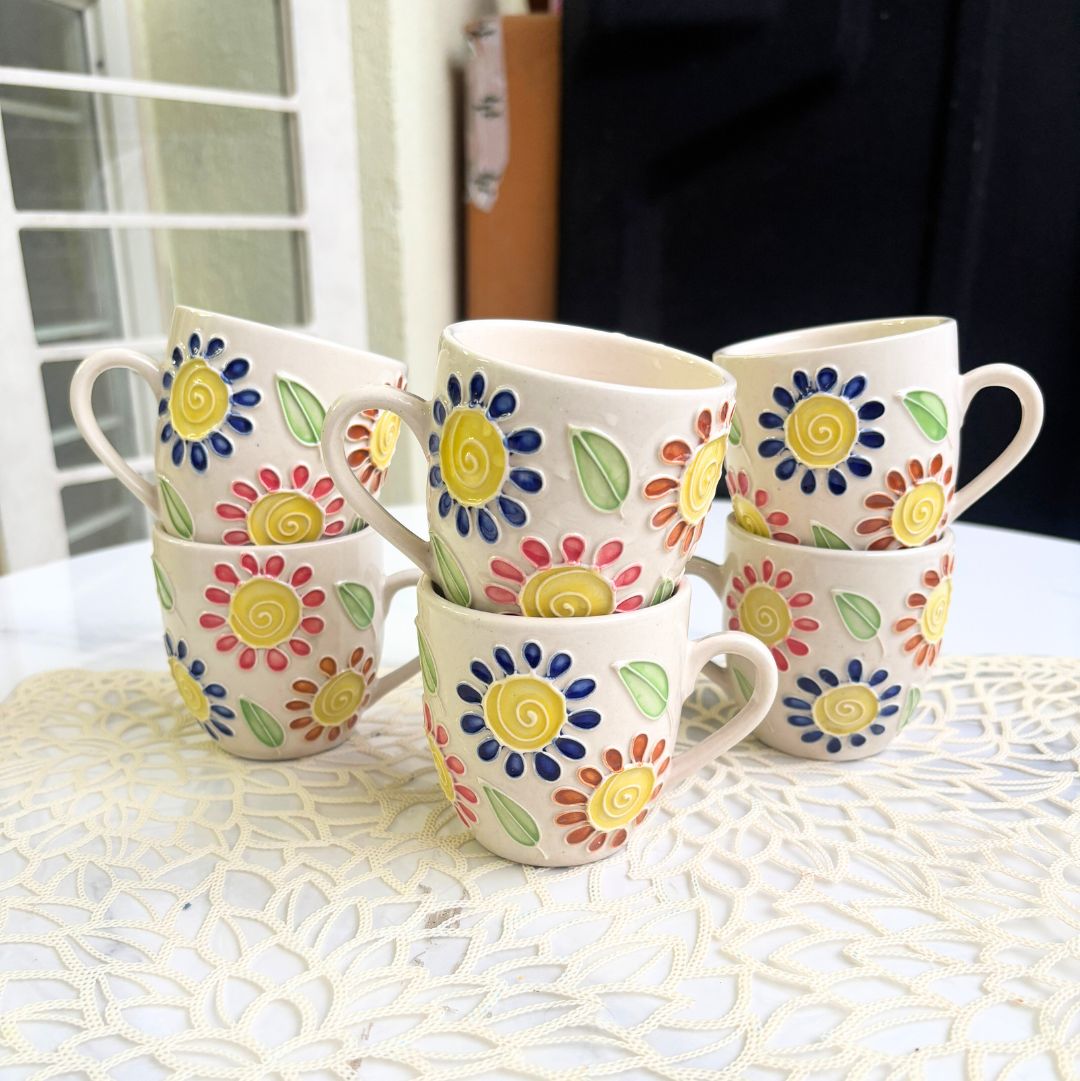 Floral World Cone Handmade Ceramic Tea Cups Set of 6
