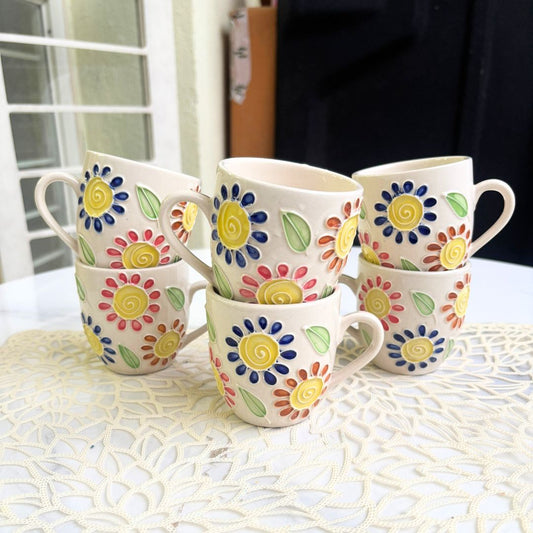 Floral World Cone Handmade Ceramic Tea Cups Set of 6