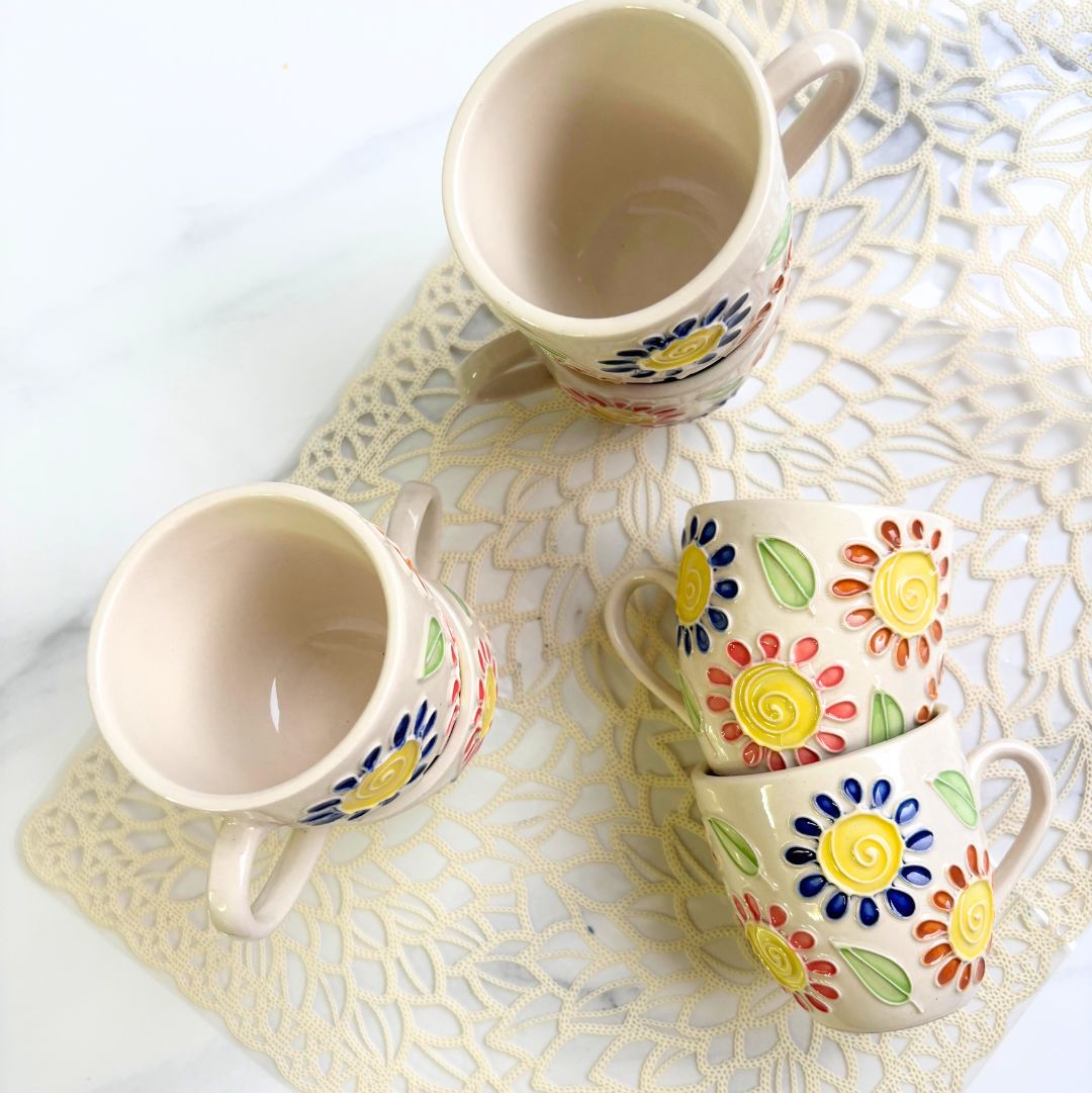 Floral World Cone Handmade Ceramic Tea Cups Set of 6