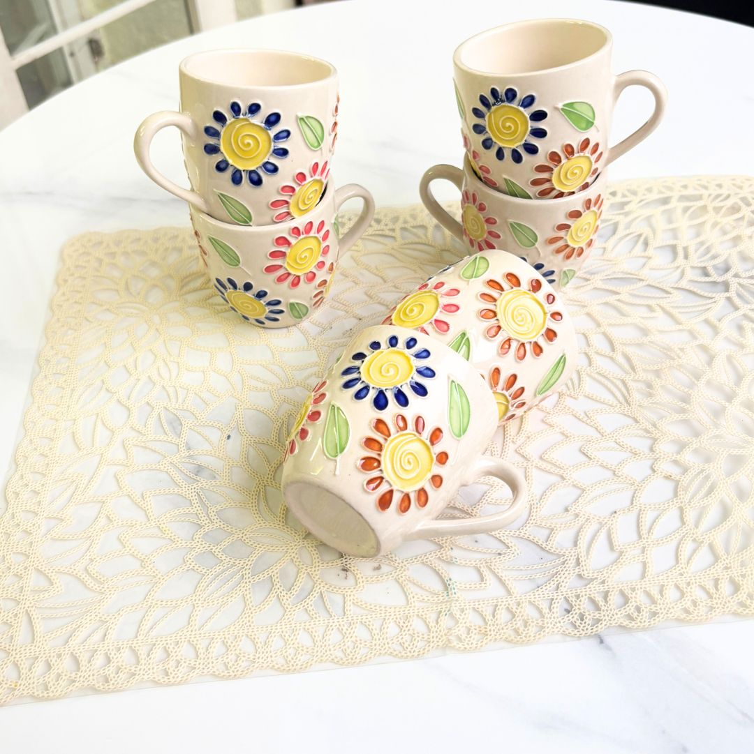Floral World Cone Handmade Ceramic Tea Cups Set of 6