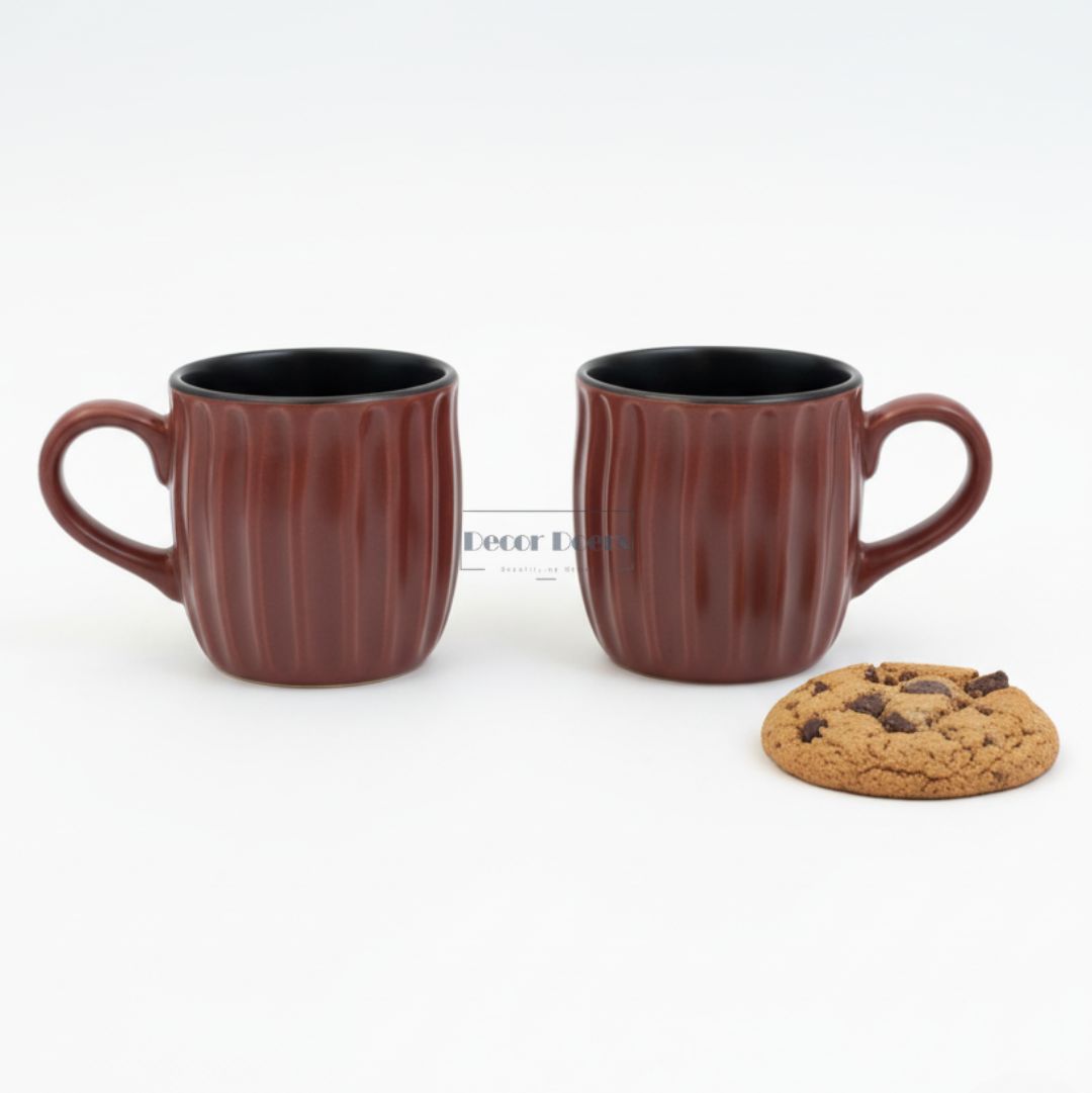 Premium Luxe Ribbed Brown Ceramic Tea Cups – Set of 6 for Tea & Coffee Lovers