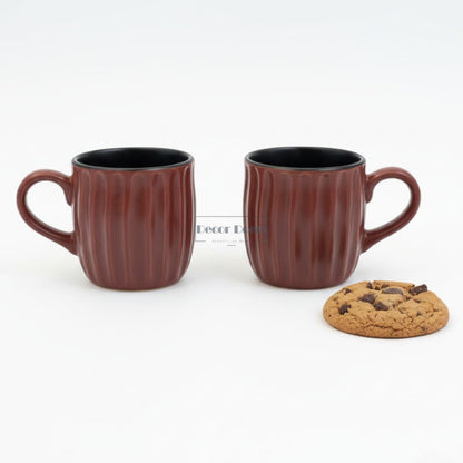 Premium Luxe Ribbed Brown Ceramic Tea Cups – Set of 6 for Tea & Coffee Lovers