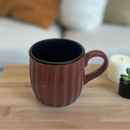 Premium Luxe Ribbed Brown Ceramic Tea Cups – Set of 6 for Tea & Coffee Lovers