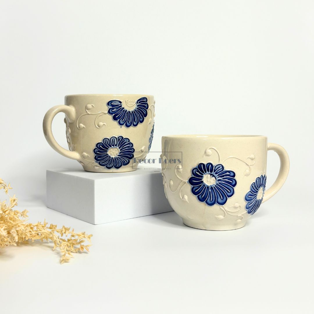 Sara White Cone Handprinted Mug Set of 2