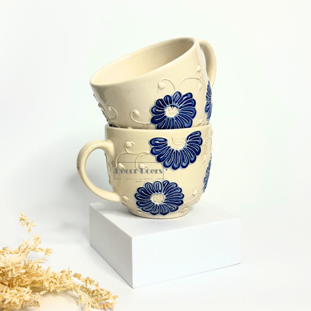 Sara White Cone Handprinted Mug Set of 2