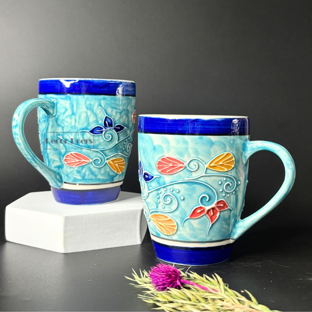 Sandra Blue Cone Handpainted Mug Set of 2