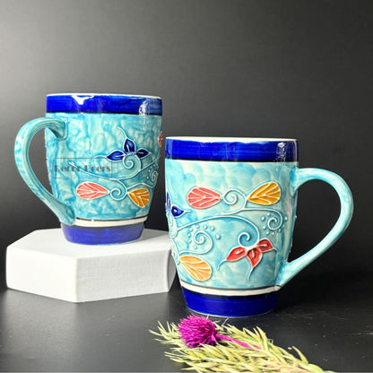 Sandra Blue Cone Handpainted Mug Set of 2
