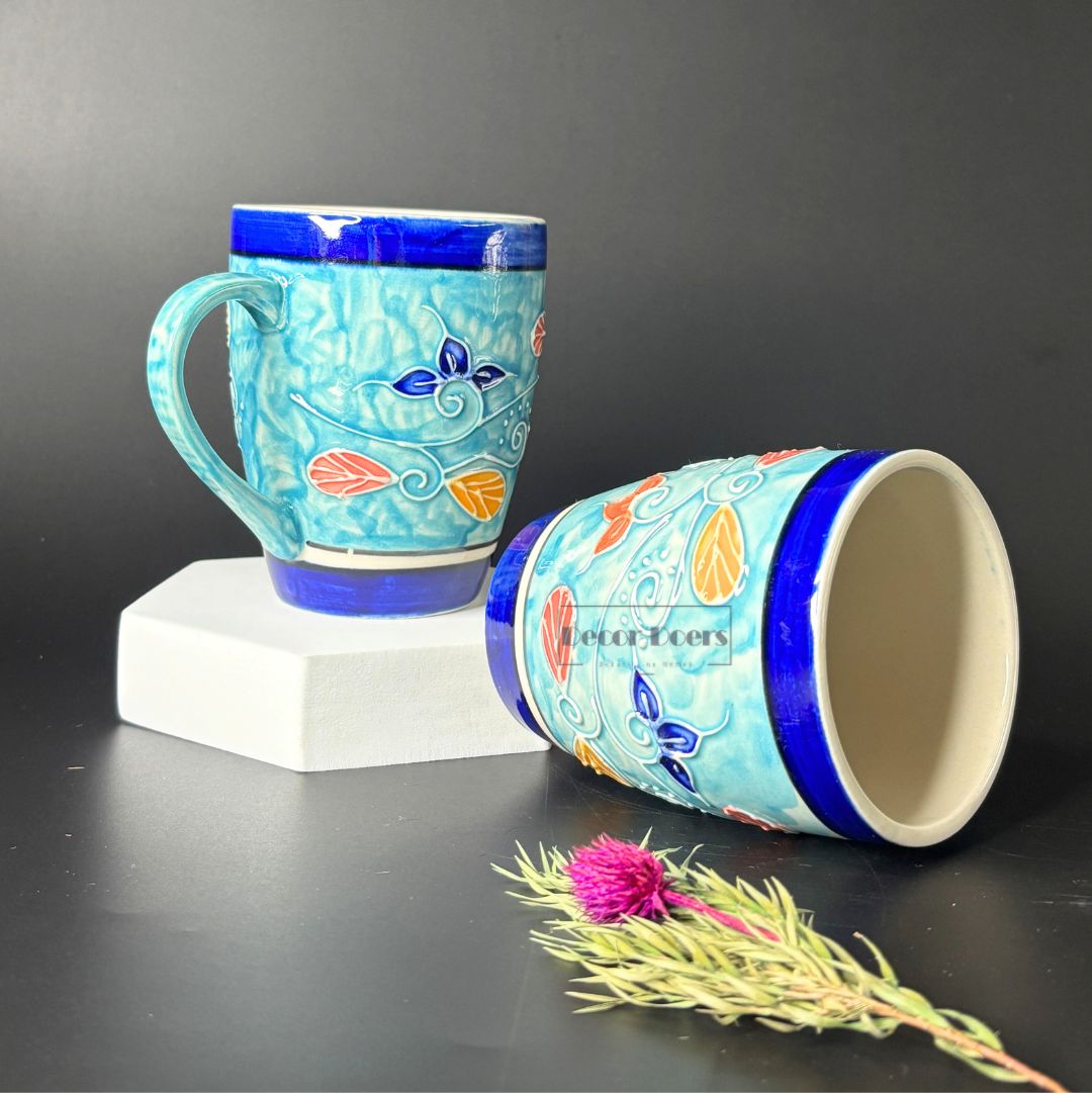 Sandra Blue Cone Handpainted Mug Set of 2