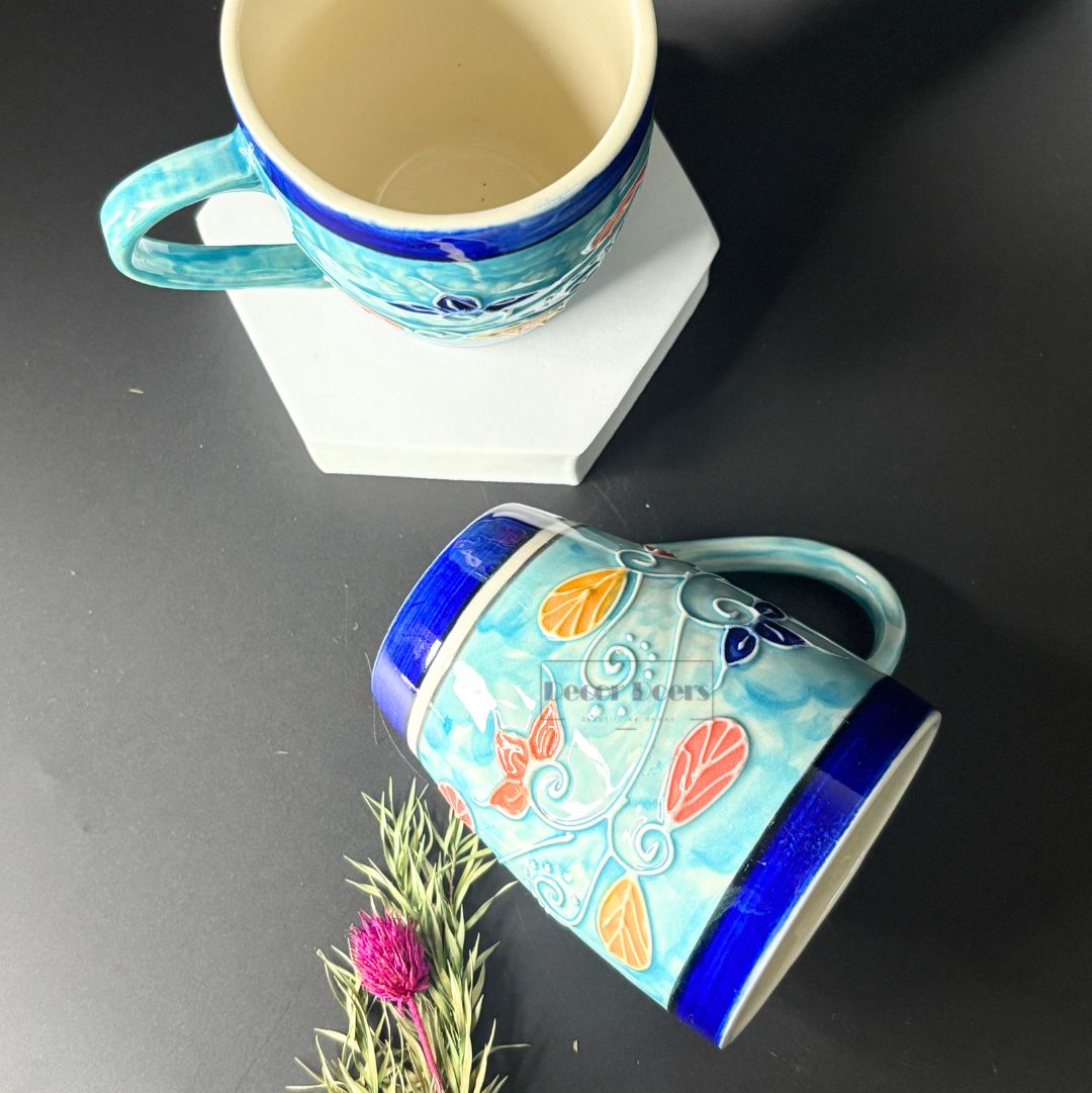 Sandra Blue Cone Handpainted Mug Set of 2
