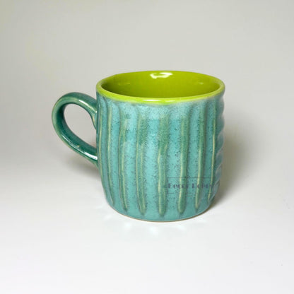 Premium Ribbed Green Ceramic Tea Cup Set of 6 – Classic Handcrafted Design