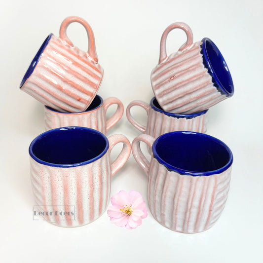 Stylish Ribbed Pink & Violet Ceramic Tea Cup Set of 6 – Premium Coffee & Tea Cups