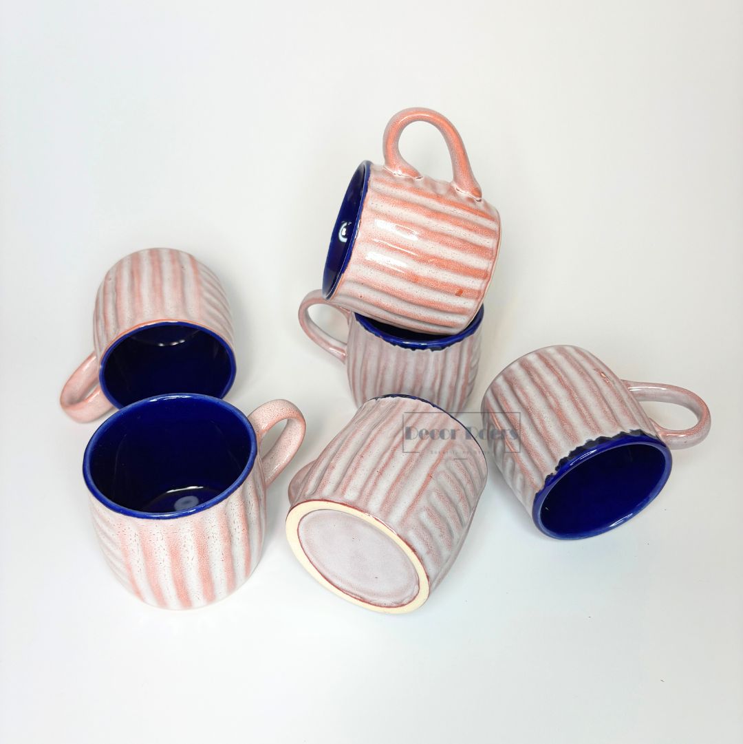 Stylish Ribbed Pink & Violet Ceramic Tea Cup Set of 6 – Premium Coffee & Tea Cups