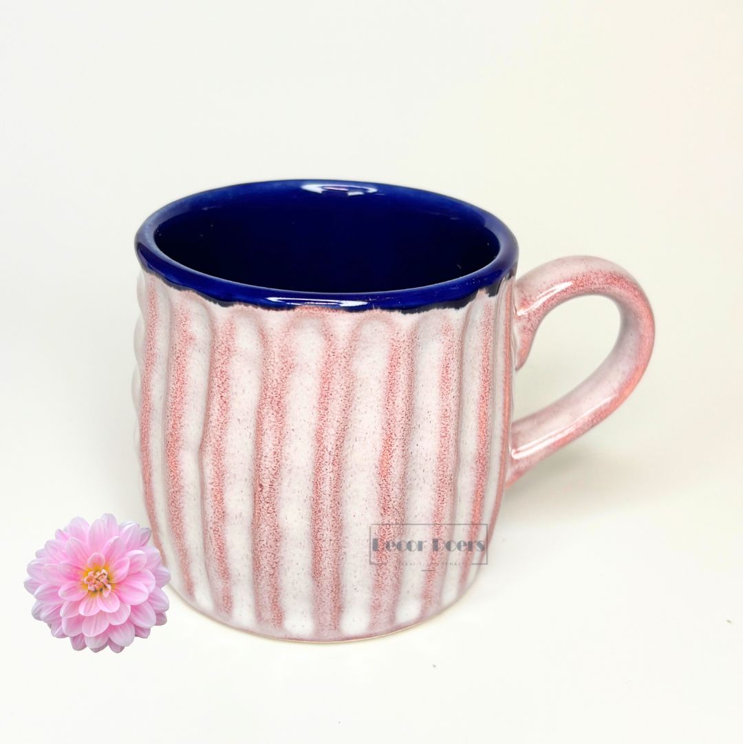 Stylish Ribbed Pink & Violet Ceramic Tea Cup Set of 6 – Premium Coffee & Tea Cups