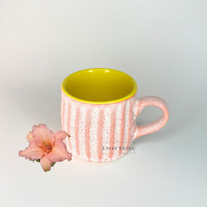 Premium Ribbed Pink & Yellow Ceramic Tea Cup Set of 6 – Coffee & Tea Cups