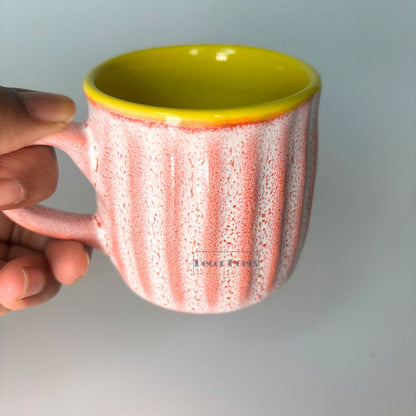 Premium Ribbed Pink & Yellow Ceramic Tea Cup Set of 6 – Coffee & Tea Cups