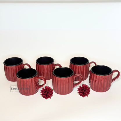 Premium Luxe Ribbed Brown Ceramic Tea Cups – Set of 6 for Tea & Coffee Lovers