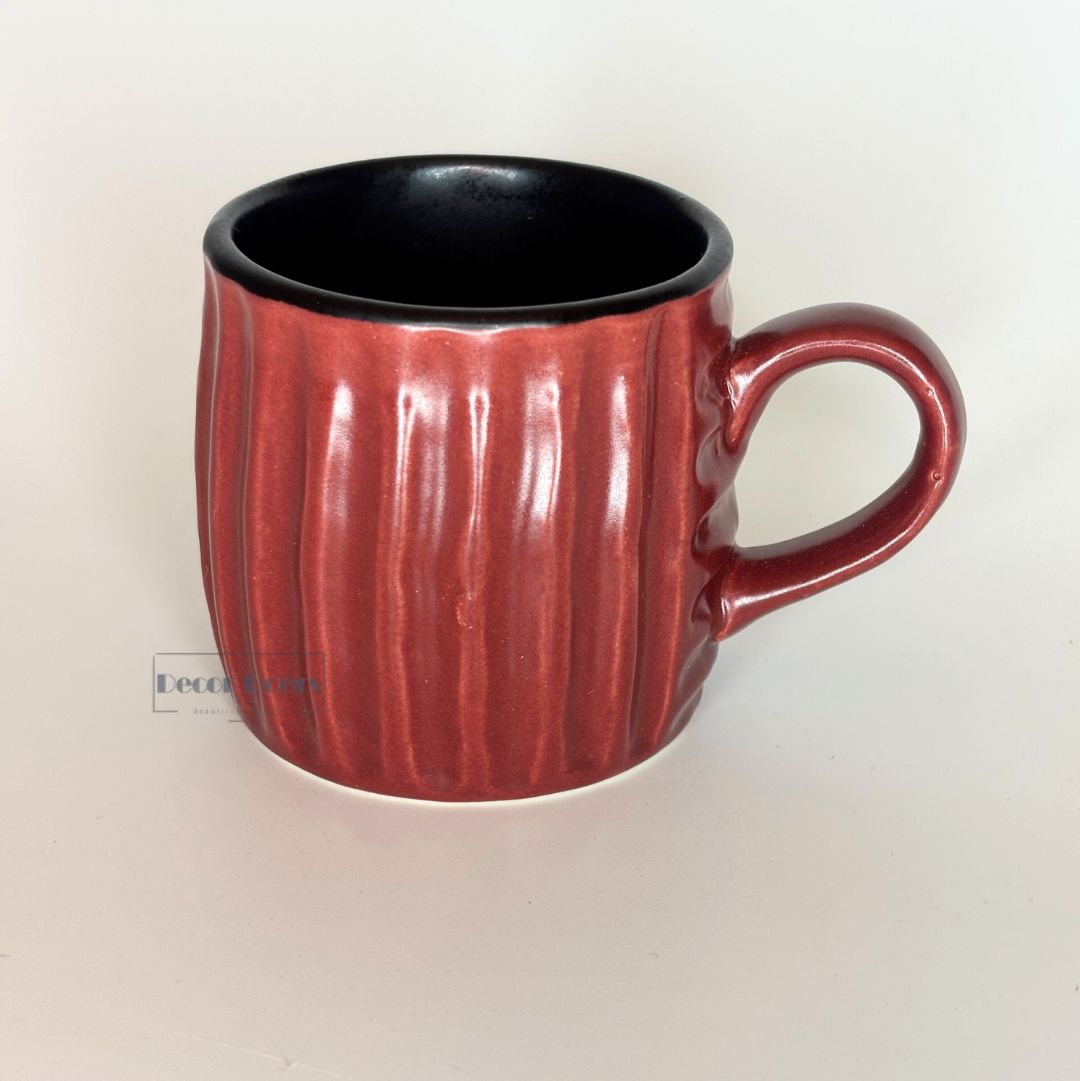 Premium Luxe Ribbed Brown Ceramic Tea Cups – Set of 6 for Tea & Coffee Lovers