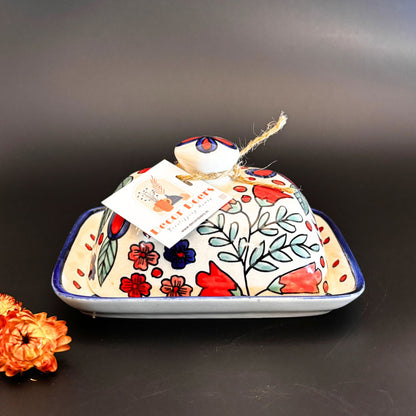 Utterly Bouquet Butter Dish | White & Blue Ceramic Butter Dish
