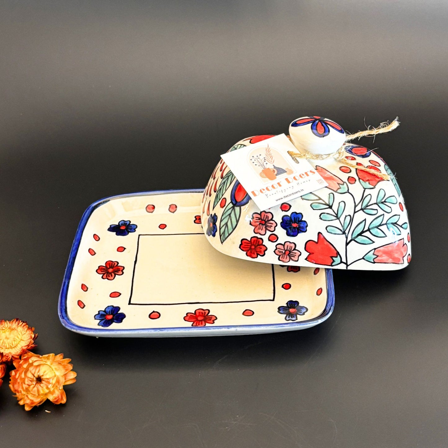 Utterly Bouquet Butter Dish | White & Blue Ceramic Butter Dish