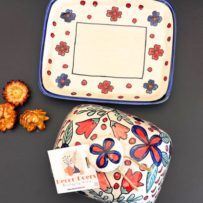 Utterly Bouquet Butter Dish | White & Blue Ceramic Butter Dish