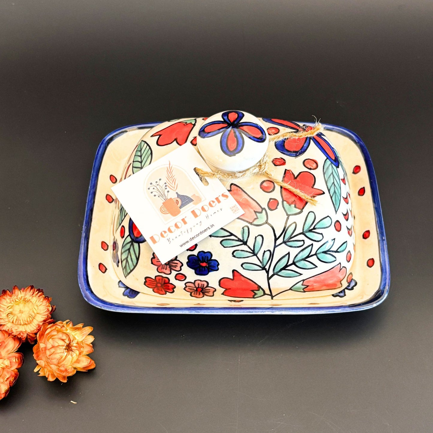 Utterly Bouquet Butter Dish | White & Blue Ceramic Butter Dish