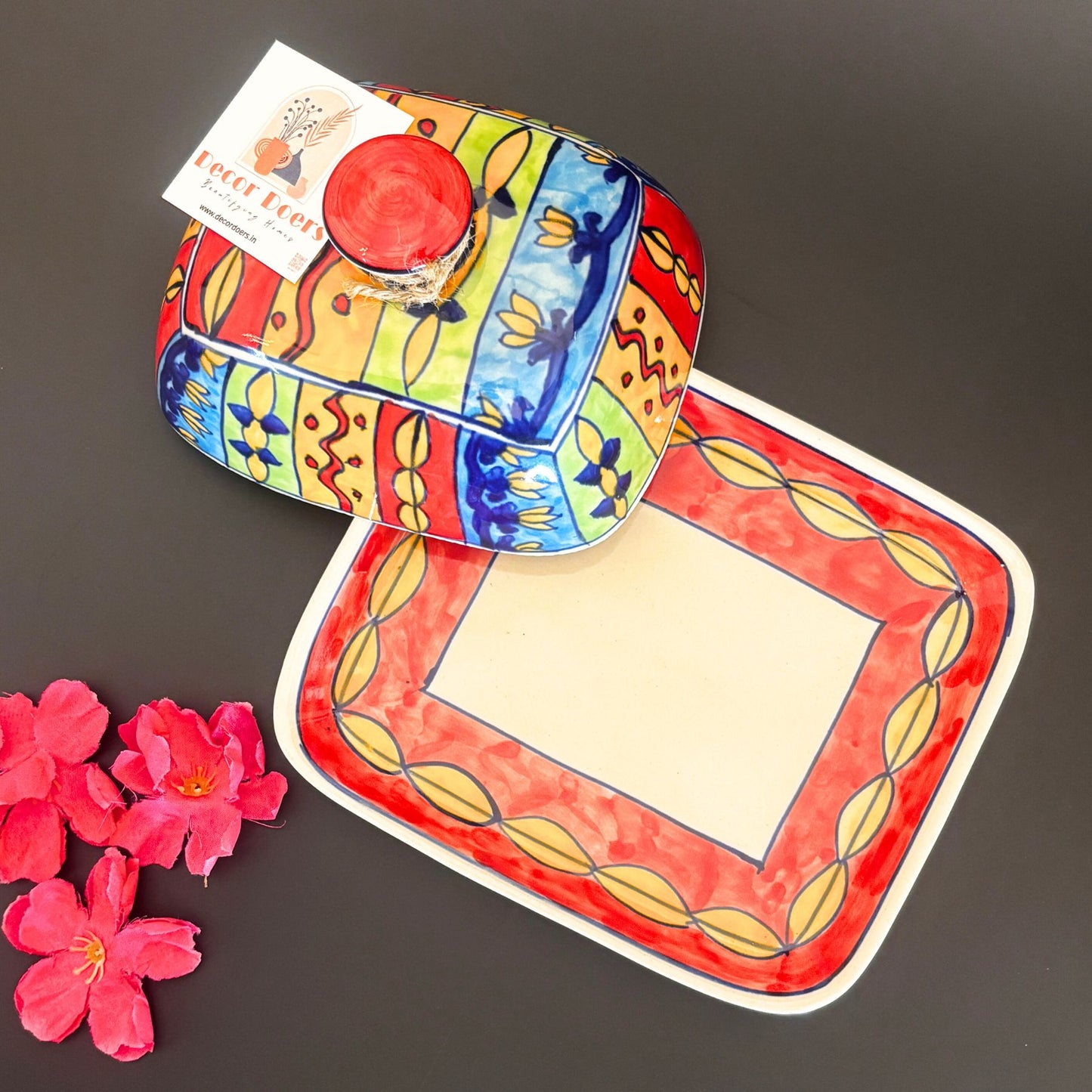 Utterly Rainbow Butter Dish | Red Ceramic Butter Dish