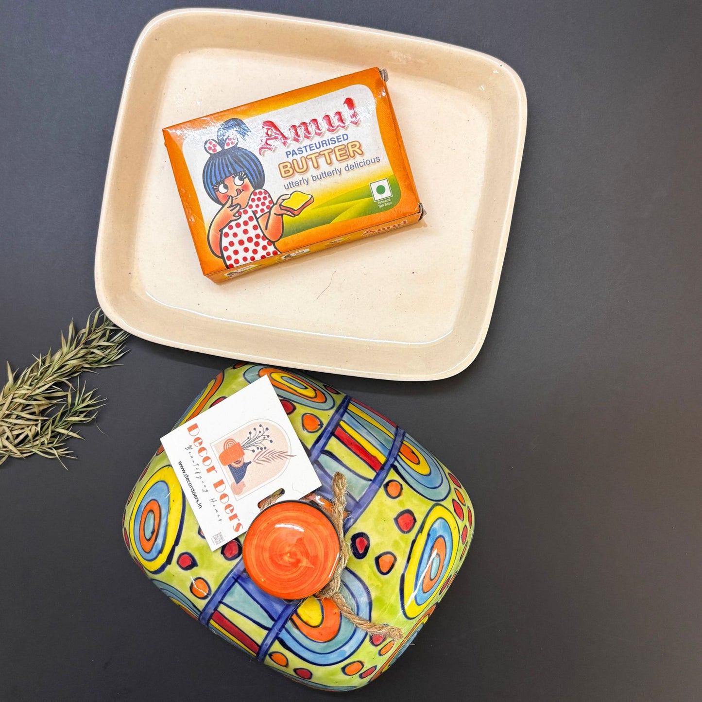 Orange Aura Butter Dish  | Handcrafted Ceramic Butter Dish
