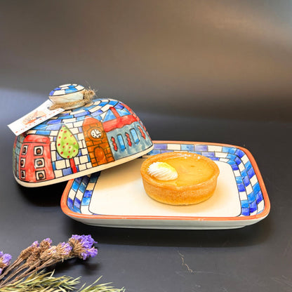Brick Spread Butter Dish | Hand-Painted Ceramic Butter Dish with Lid