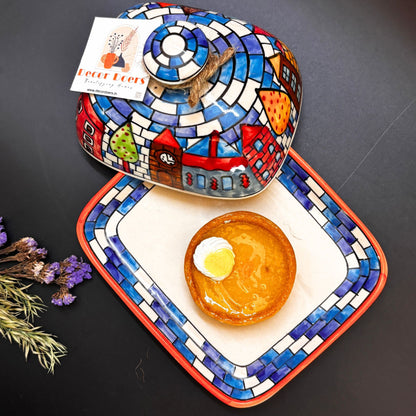 Brick Spread Butter Dish | Hand-Painted Ceramic Butter Dish with Lid