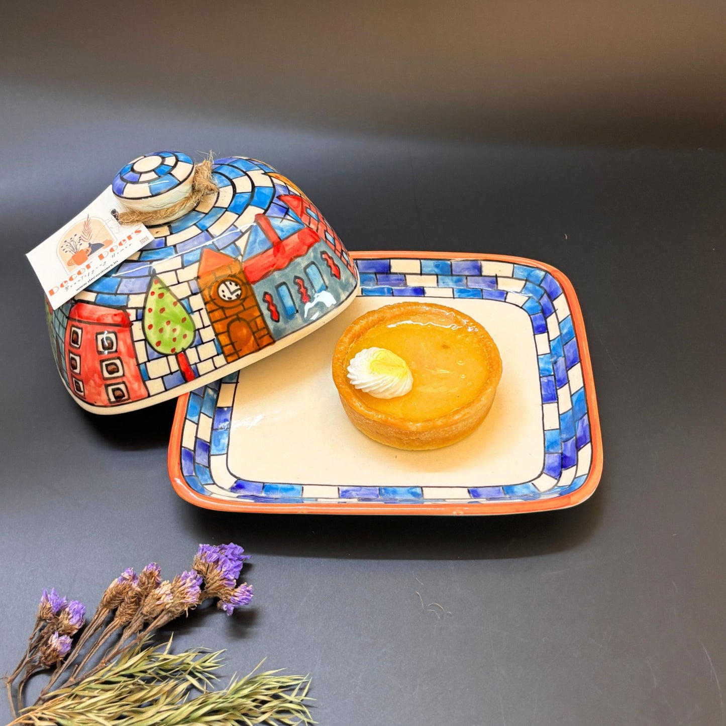 Brick Spread Butter Dish | Hand-Painted Ceramic Butter Dish with Lid