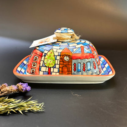 Brick Spread Butter Dish | Hand-Painted Ceramic Butter Dish with Lid