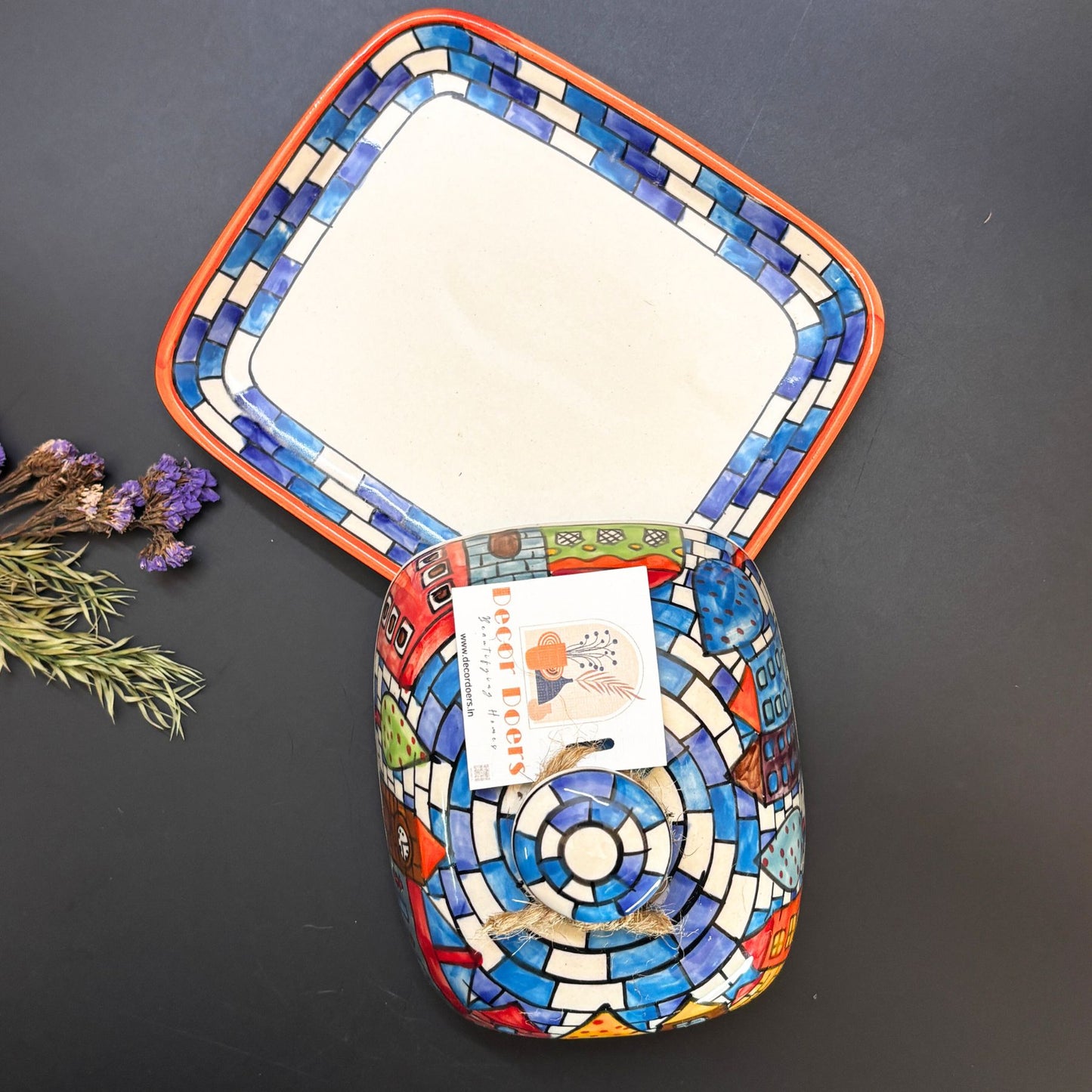 Brick Spread Butter Dish | Hand-Painted Ceramic Butter Dish with Lid