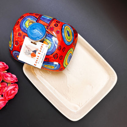 Rustic Orange Butter Dish | Hand-Painted Ceramic Butter Dish with Lid