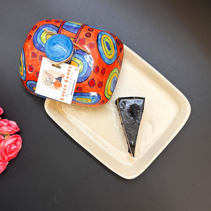 Rustic Orange Butter Dish | Hand-Painted Ceramic Butter Dish with Lid