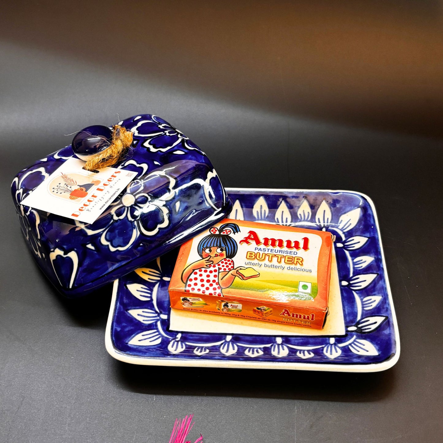 Indigo Floral Butter Dish | Handcrafted Ceramic Butter Dish with Lid