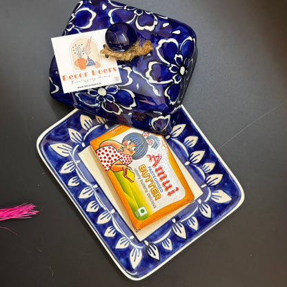 Indigo Floral Butter Dish | Handcrafted Ceramic Butter Dish with Lid