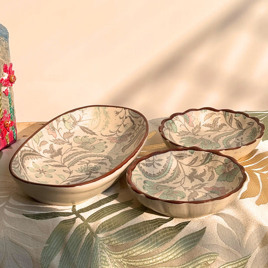 Bay Decal Platter set of 3 - Ceramic Serve Platter Set