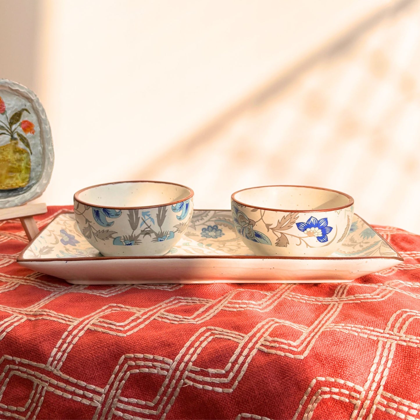 Decal Poplar Platter set of 3 - Ceramic Tray with Bowl