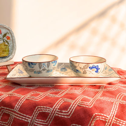 Decal Poplar Platter set of 3 - Ceramic Tray with Bowl