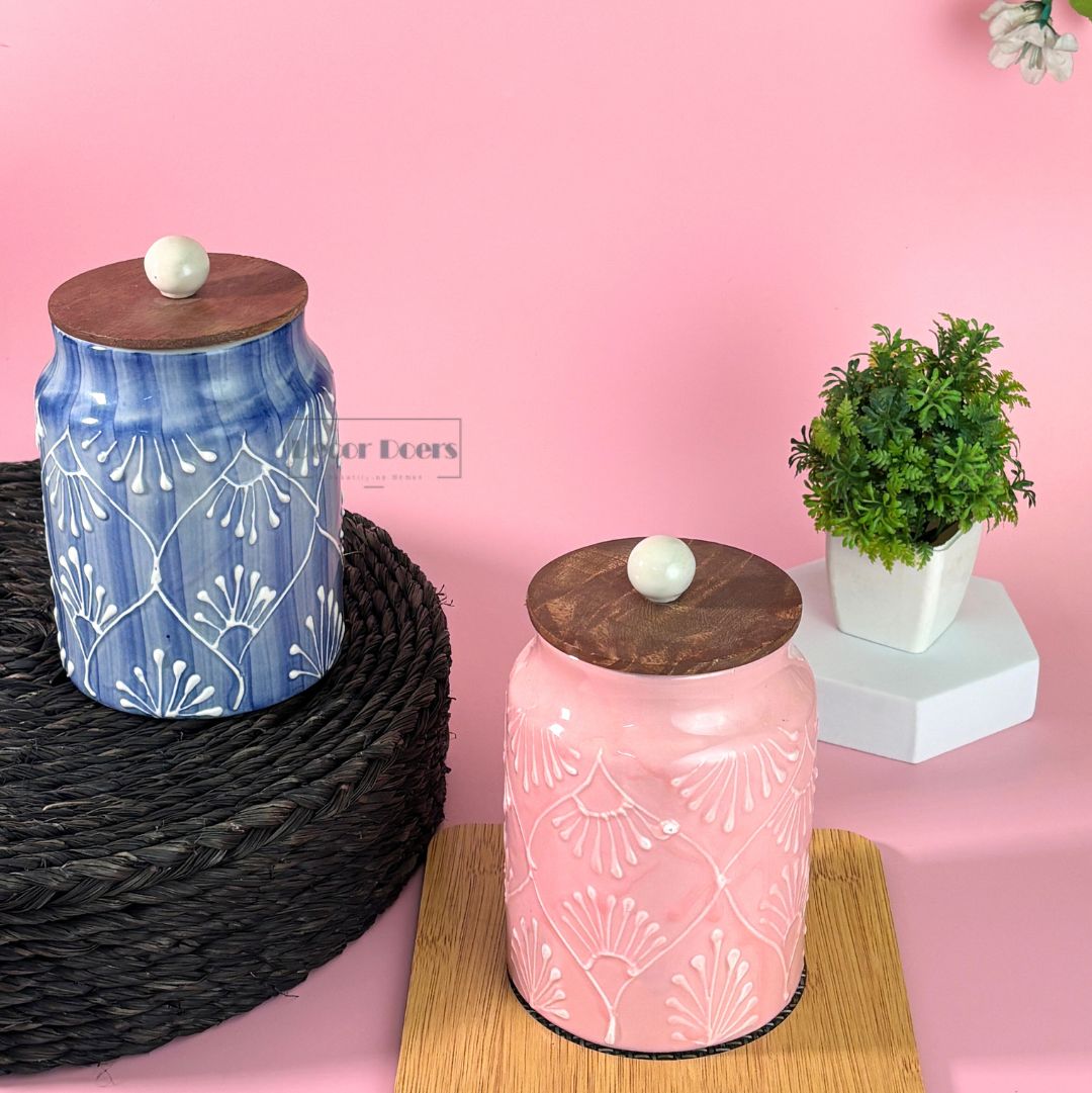 Blush Lilac Ceramic Airtight Jar Set of 2
