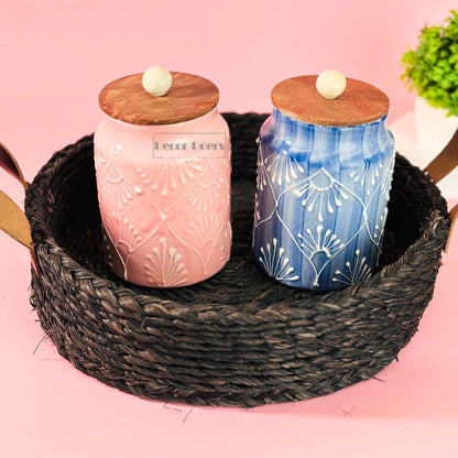 Blush Lilac Ceramic Airtight Jar Set of 2