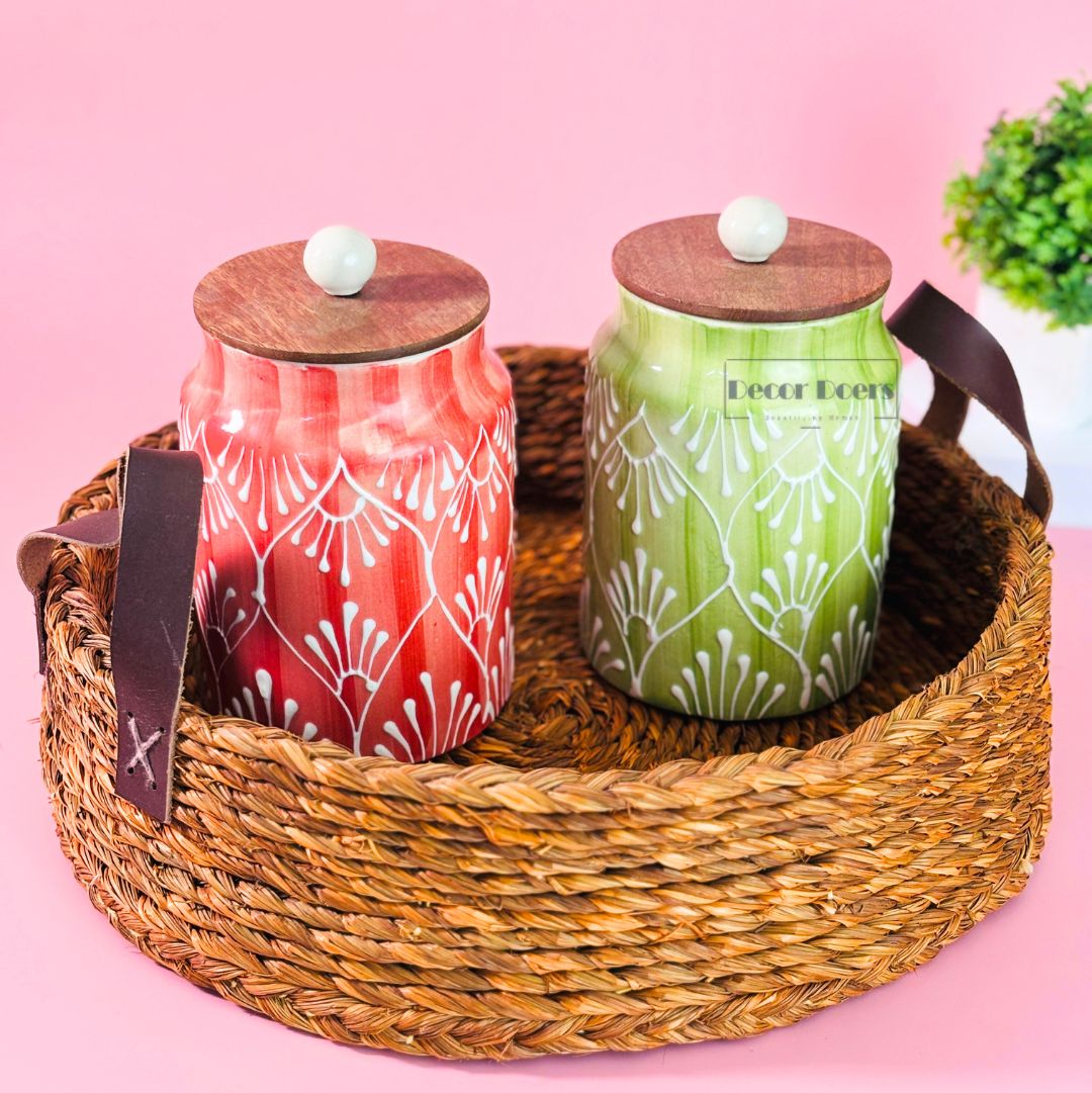 Terra Jade Airtight Ceramic Jar Set of 2