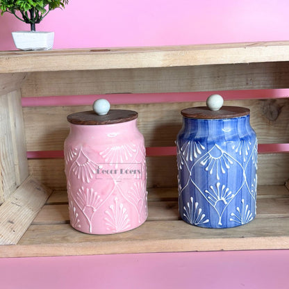 Blush Lilac Ceramic Airtight Jar Set of 2