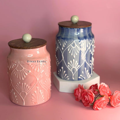 Blush Lilac Ceramic Airtight Jar Set of 2