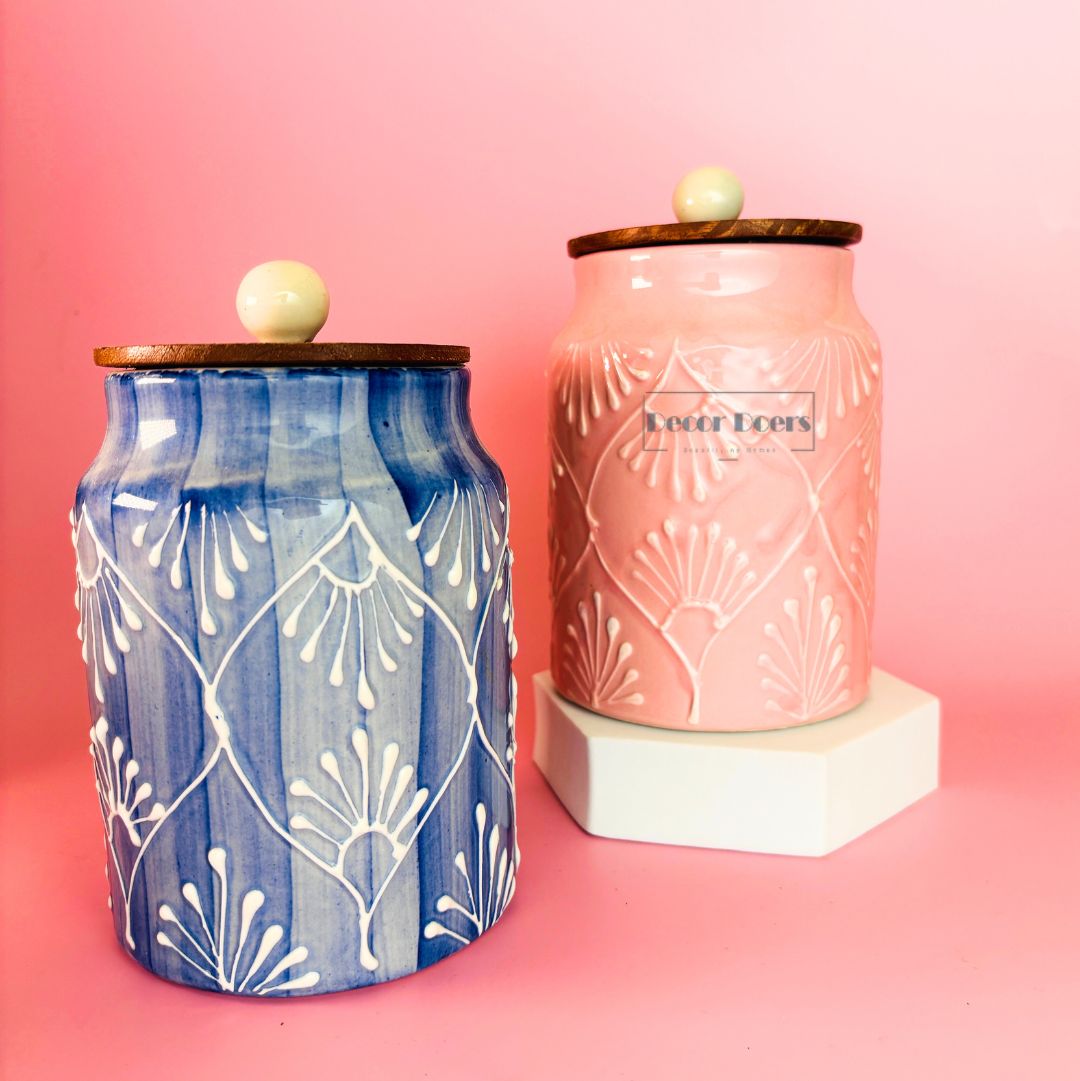 Blush Lilac Ceramic Airtight Jar Set of 2