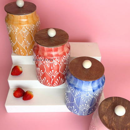 Prism Airtight Ceramic Jar Set of 4 - Handcrafted Colourful Storage Jars