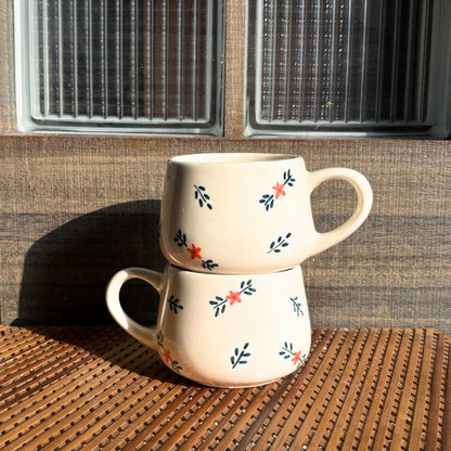 Motif Coffee Mug - Ceramic White Set of 2